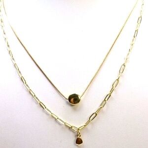 NWT LUV AJ “THE GOLDEN NUGGET“ DOUBLE CHAIN NECKLACE GOLD TONE